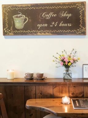 NWT Coffee Shop Open 24 Hours Metal Wall Hanging Sign Rustic Hobby Lobby